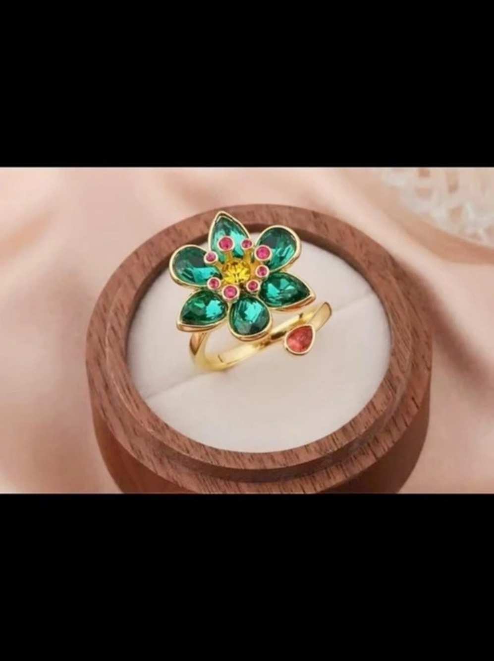 Gorgeous gold plated 3d dark green Swarovski elements adjustable ring #538